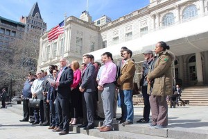 Photo: On April 16, 2015, IAVA members and supporters stand with IAVA Founder and CEO Paul Rieckhoff at New York's City Hall to give a voice to the 230,000 veterans of the city and urge Mayor Bill de Blasio to show real support for their community.